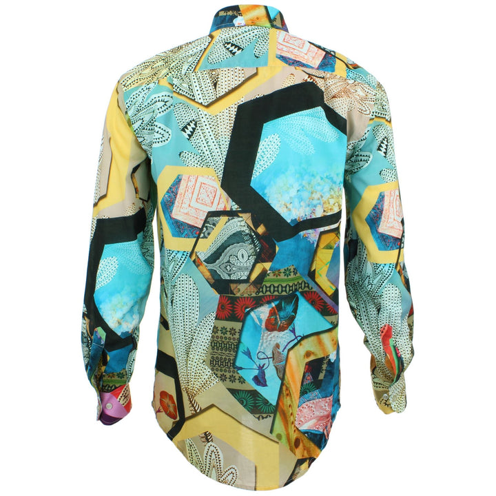 Regular Fit Long Sleeve Shirt - Green & Yellow Abstract Cactus