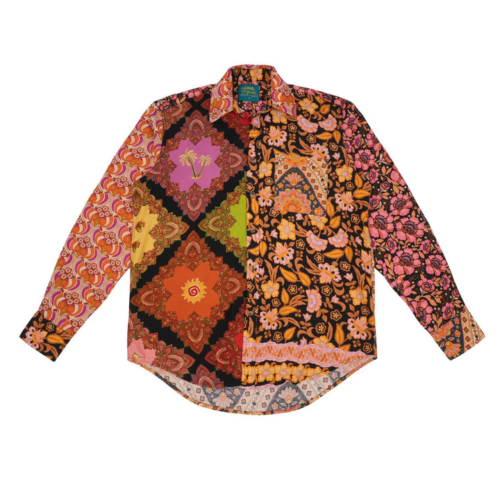 Regular Fit Long Sleeve Shirt - Random Mixed Panel Orange