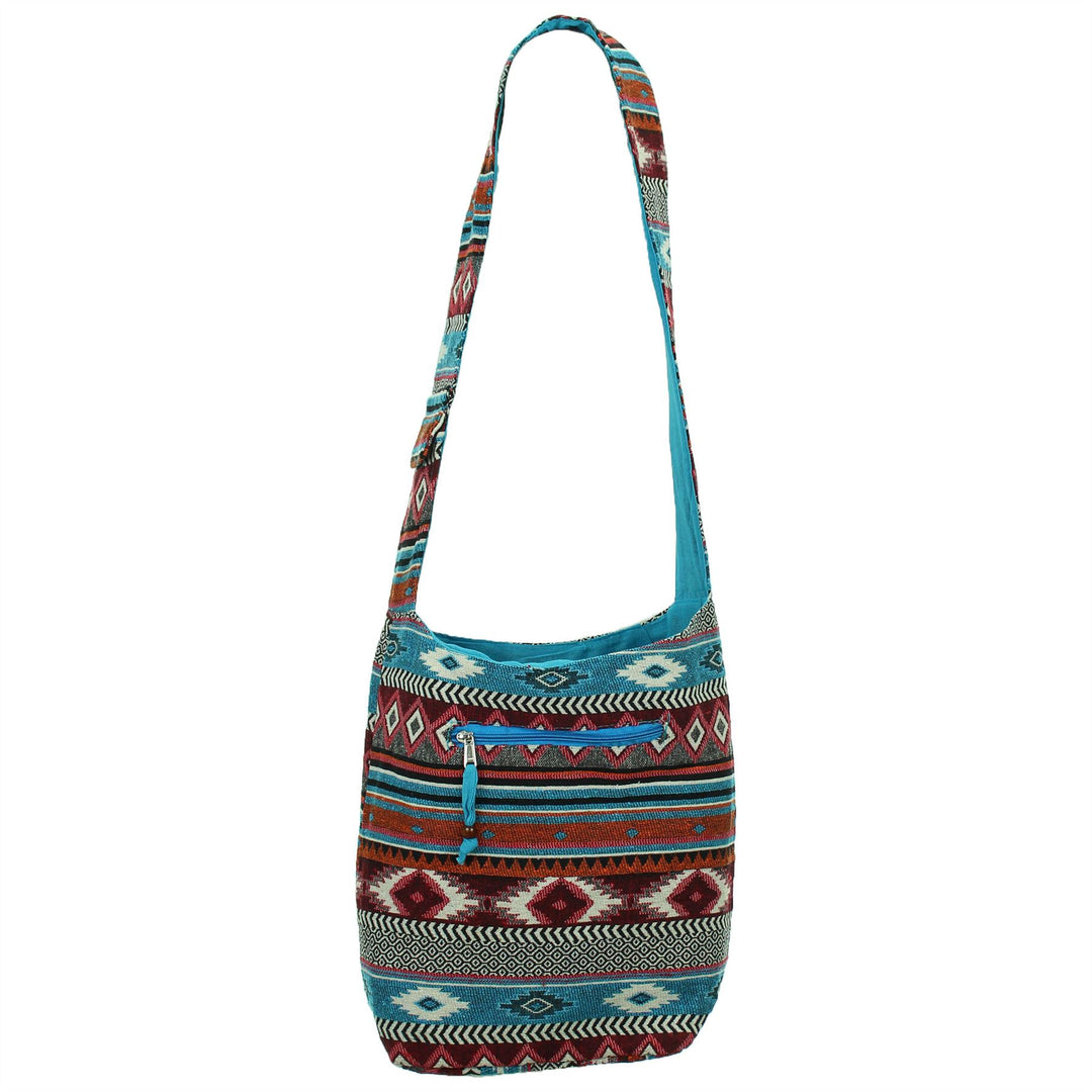 Cotton Canvas Sling Shoulder Bag - Blue Red