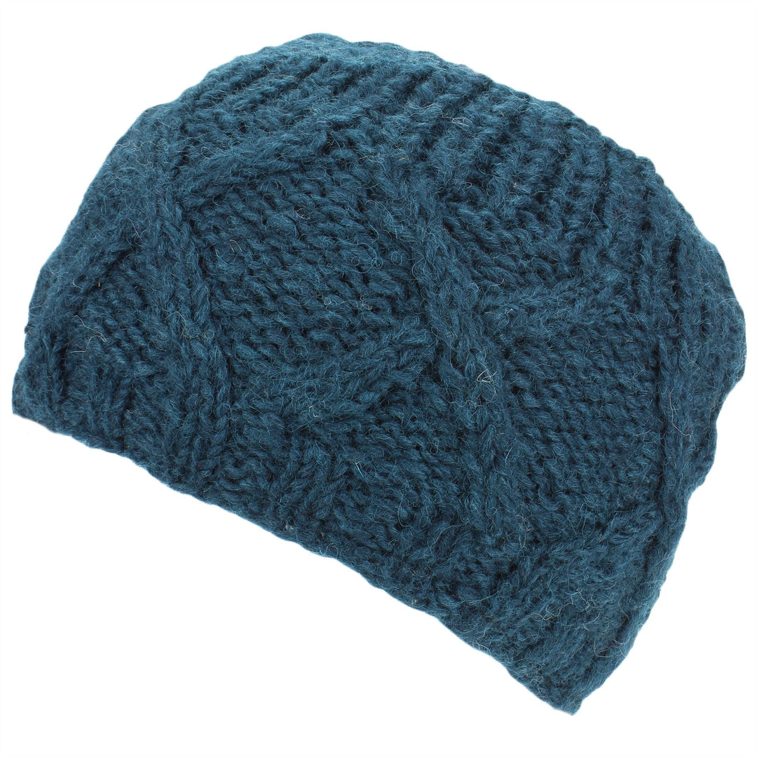 Wool Beanie Hat with Chunky Cross Cable Knit Design