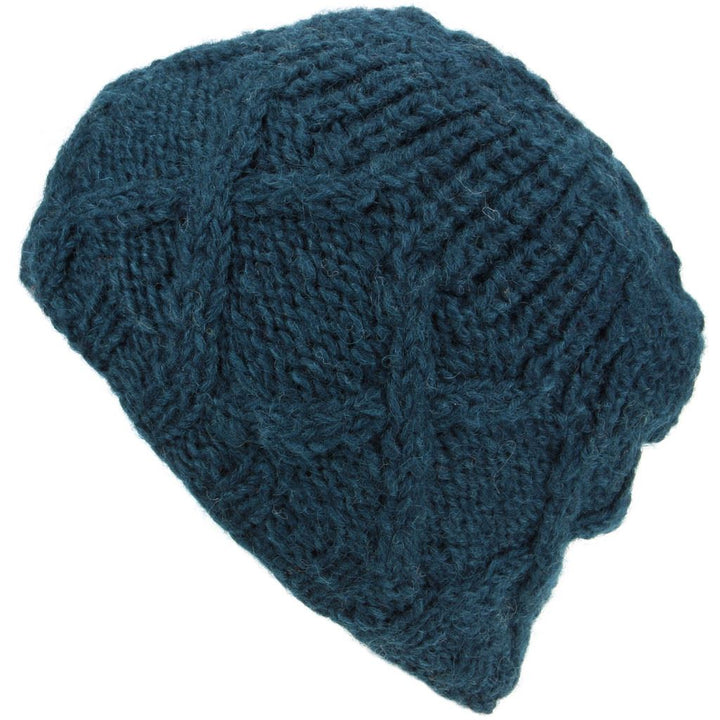 Wool Beanie Hat with Chunky Cross Cable Knit Design