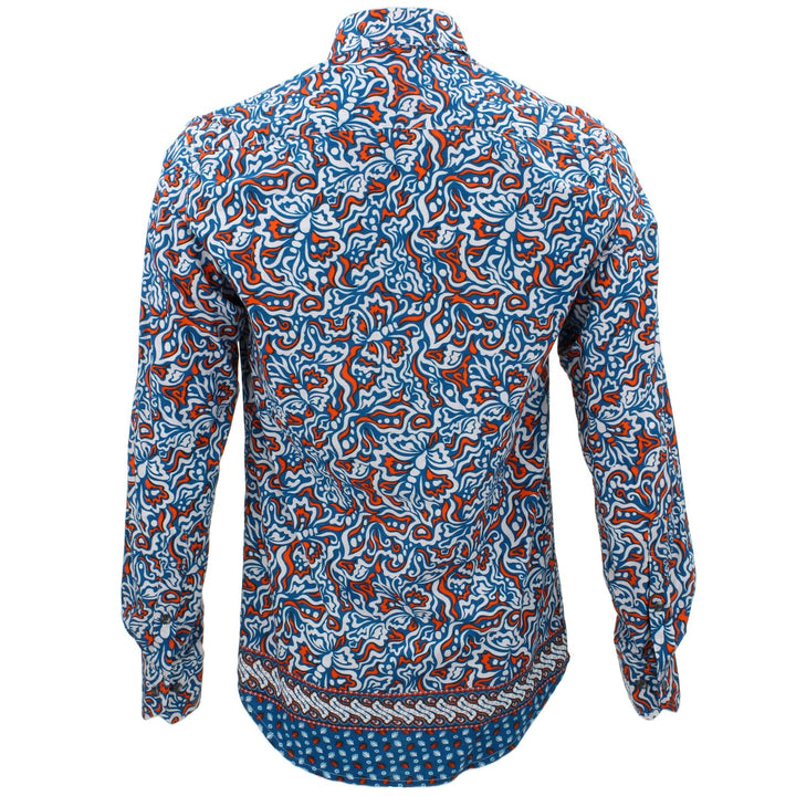 Tailored Fit Long Sleeve Shirt - Blue & Orange Abstract