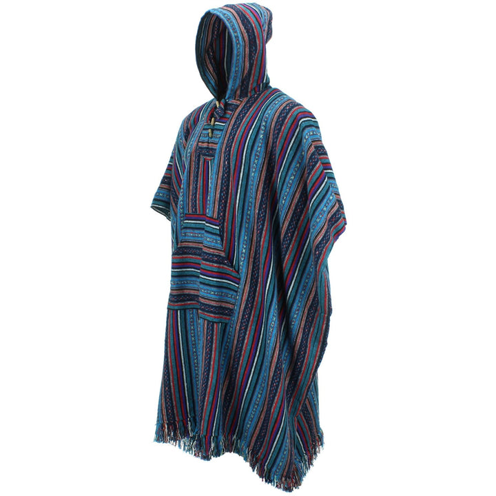 Brushed Cotton Long Hooded Poncho - Purple Sky