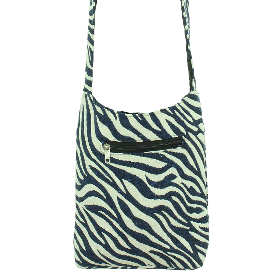 Cotton Canvas Sling Shoulder Bag - Zebra Blue