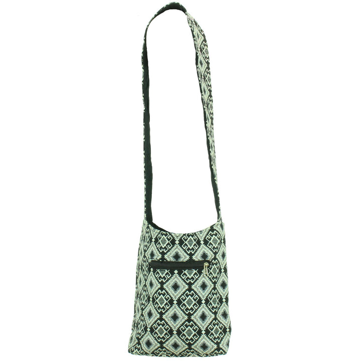 Cotton Canvas Sling Shoulder Bag - Aztec Grey Black
