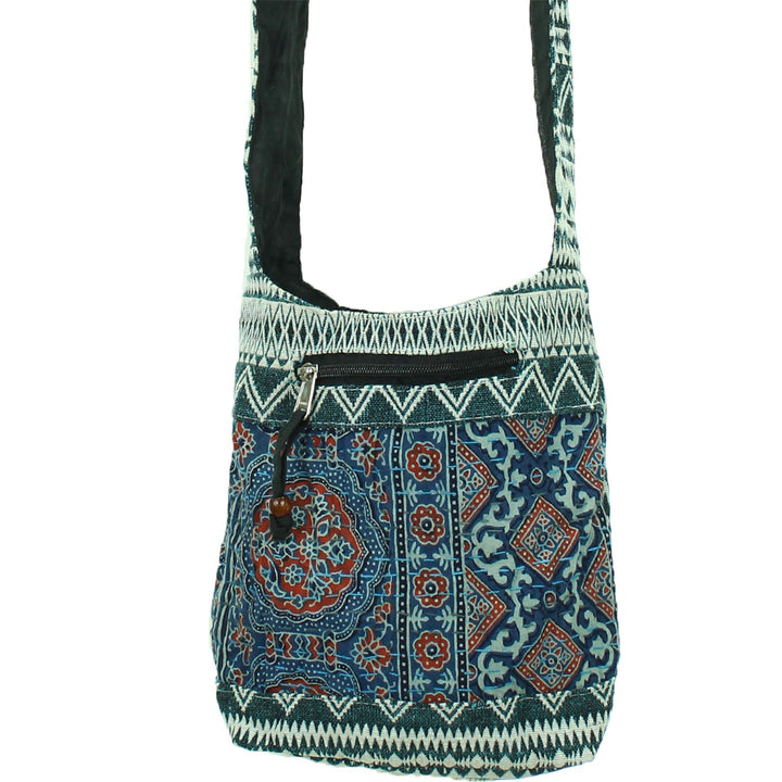 Cotton Canvas Sling Shoulder Bag - Ethnic Turquoise
