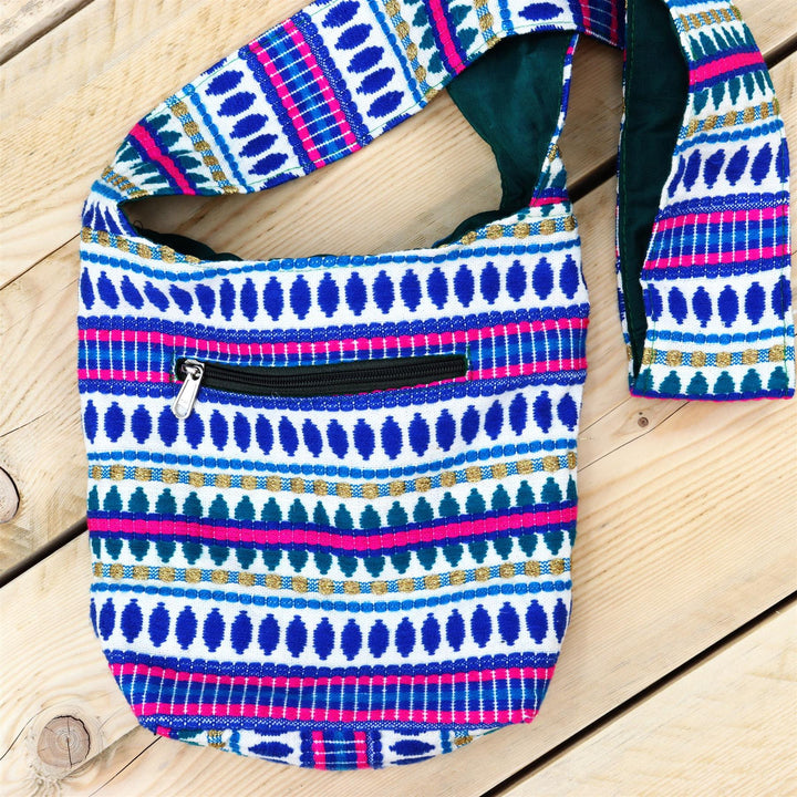 Cotton Canvas Sling Shoulder Bag - Blue Ellipse