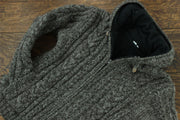 Handmade Wool Cable Knit Hooded Jacket - Brown