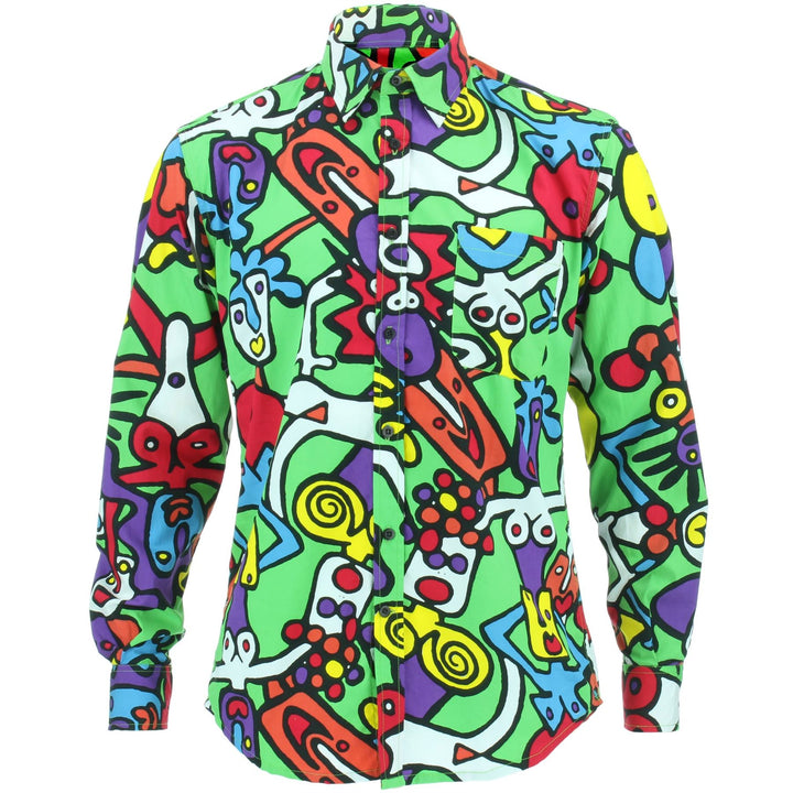 Slim Fit Long Sleeve Cotton Shirt - Tiffy Print - Green