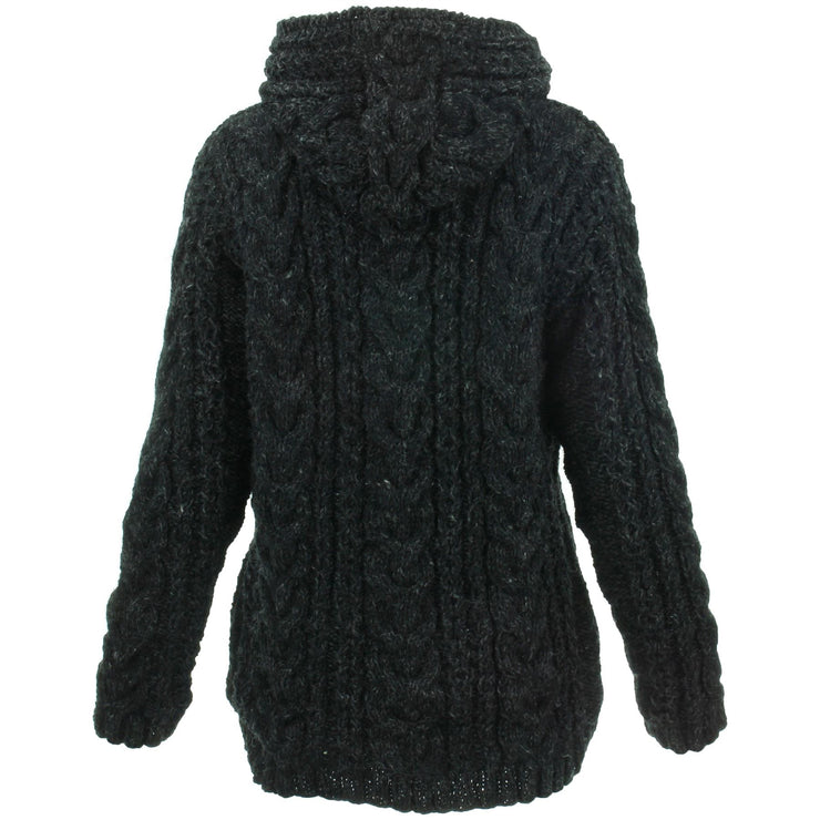 Handmade Wool Cable Knit Hooded Jacket - Charcoal
