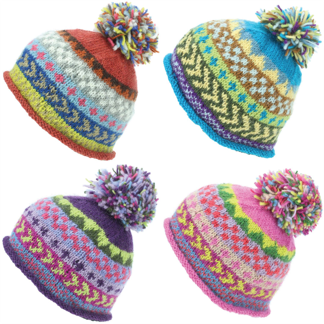 Wool Knit Beanie Bobble Hat