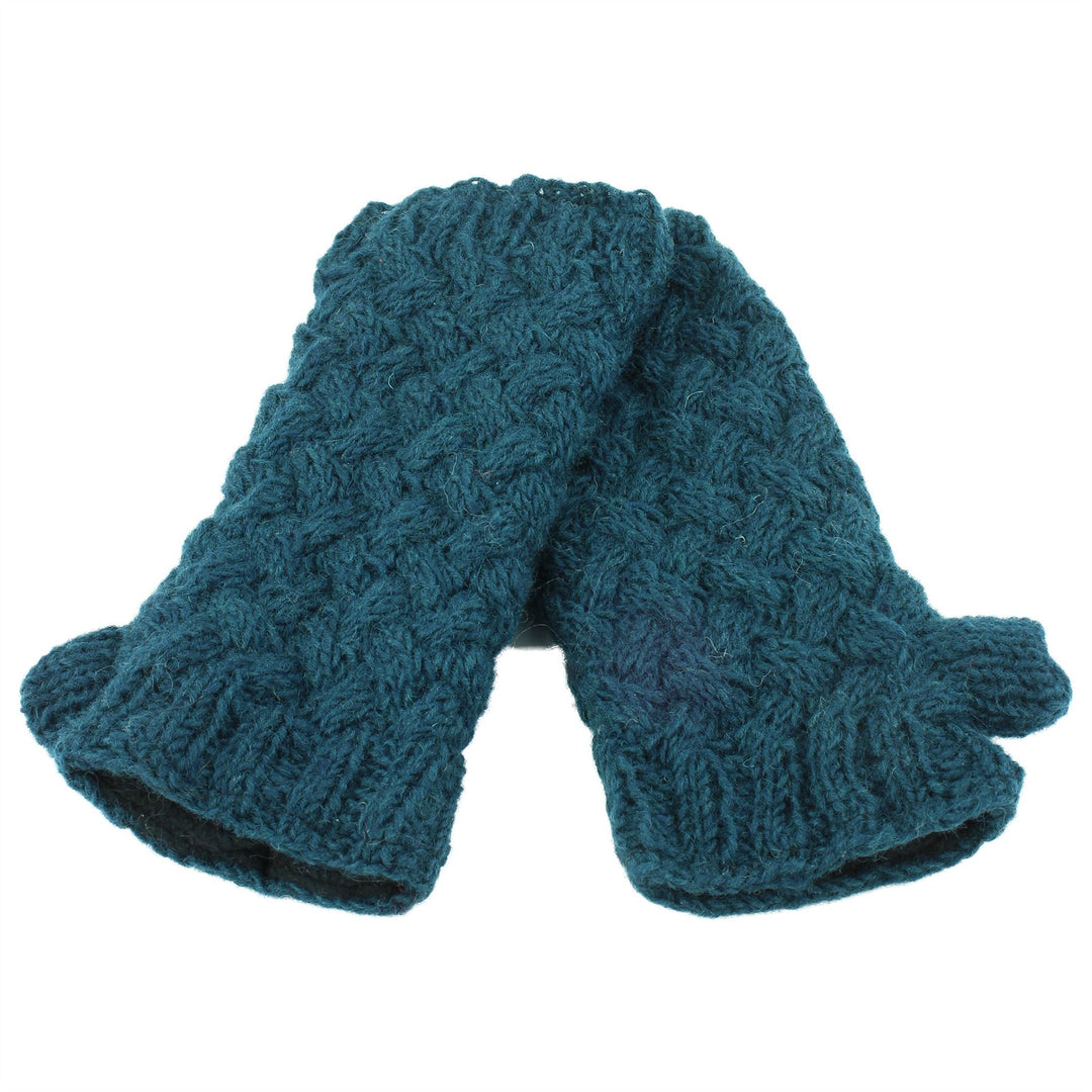 Chunky Wool Knit Arm Warmers - Plain - Teal