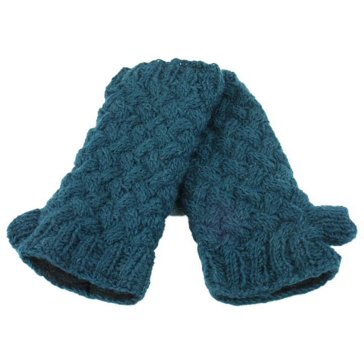 Chunky Wool Knit Arm Warmers - Plain - Teal