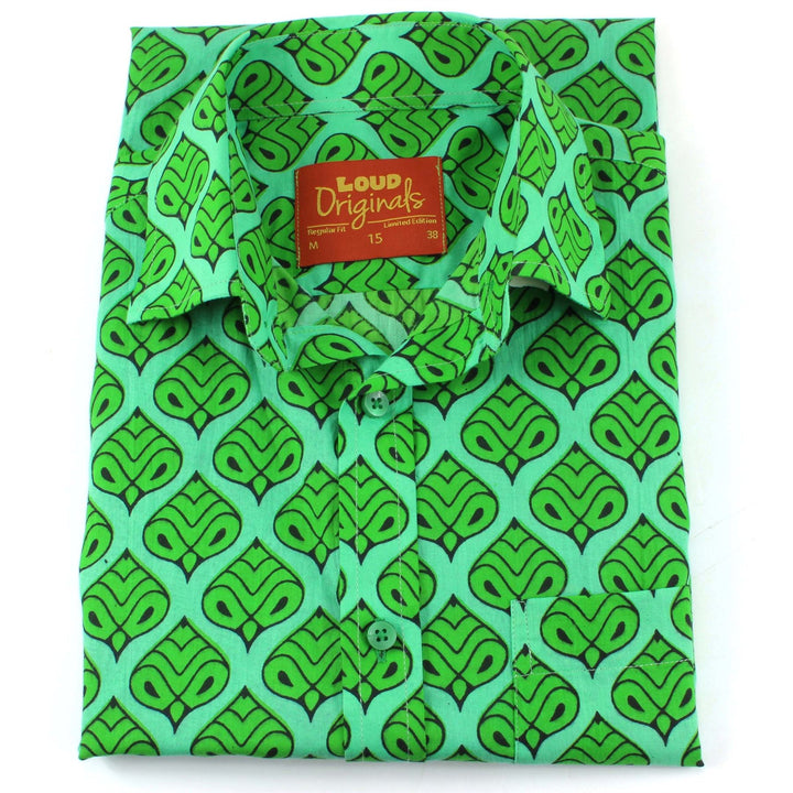Regular Fit Short Sleeve Shirt - Green Indian Print