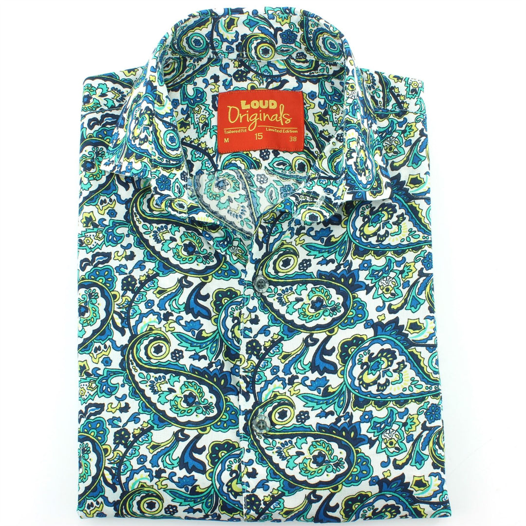 Tailored Fit Short Sleeve Shirt - Porcelain Paisley