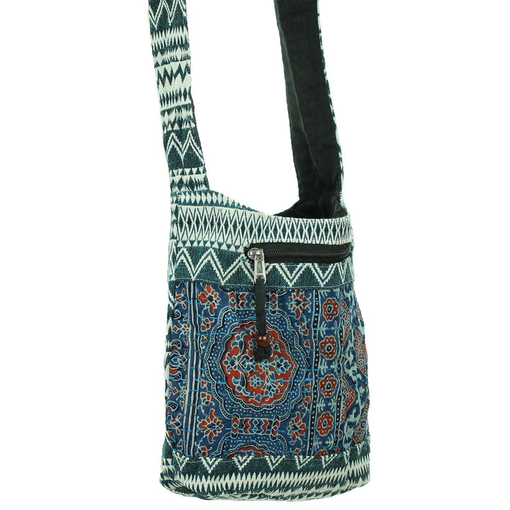 Cotton Canvas Sling Shoulder Bag - Ethnic Turquoise