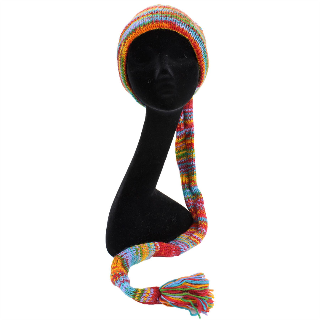 Wool Knit 'Tinky Winky' Tail Beanie Hat - Rainbow SD