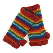 Hand Knitted Wool Arm Warmer - Stripe Dark Rainbow