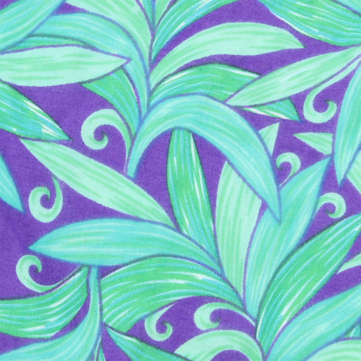 Tailored Fit Long Sleeve Shirt - Green Leaves on Purple