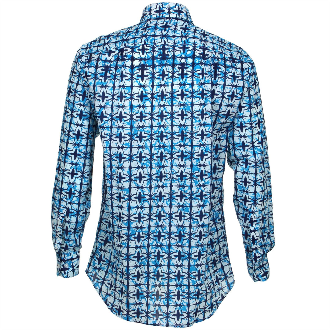 Regular Fit Long Sleeve Shirt - Blue & White Abstract