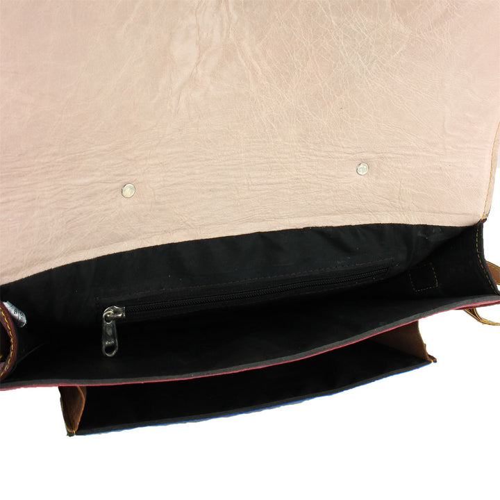 Real Leather Colourful Satchel Messenger Shoulder Bag - Yellow & Blue Mix