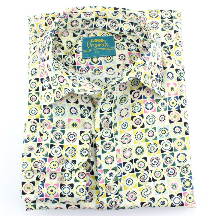 Tailored Fit Long Sleeve Shirt - Abstract Multi-coloured Square Print