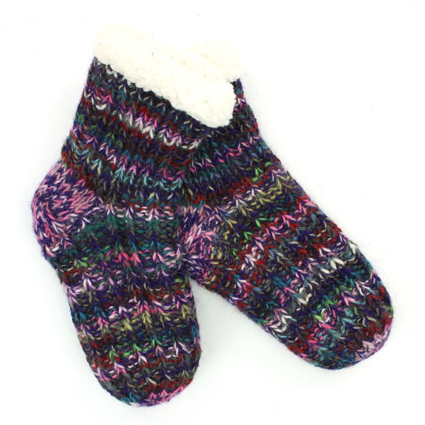 Hand Knitted Wool Ankle Socks - SD Purple Mix