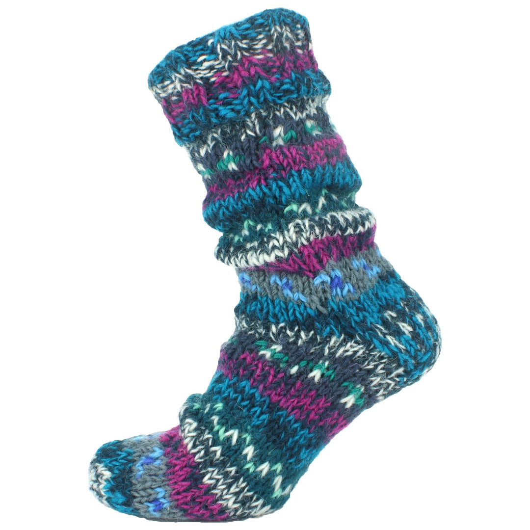 Chunky Wool Knit Abstract Pattern Fleece Lined Socks - 17 Blue