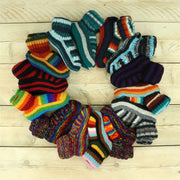 Hand Knitted Wool Slipper Socks - SD Black Rainbow