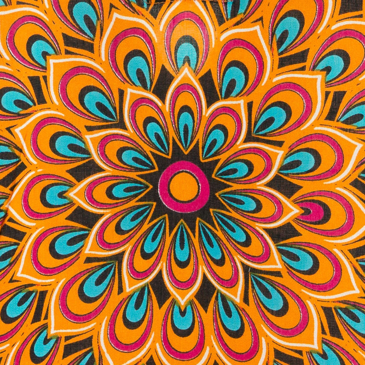 Floaty Asymmetrical Summer Dress  - Peacock Mandala Orange Blue