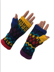 Wool Knit Fleece Lined  Wrist Warmers - Mismatch Black