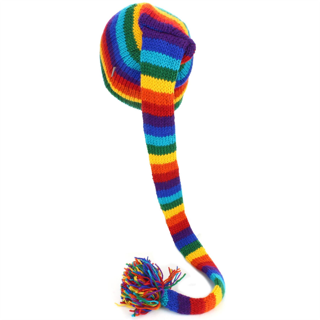 Wool Knit 'Tinky Winky' Tail Beanie Hat - Rainbow