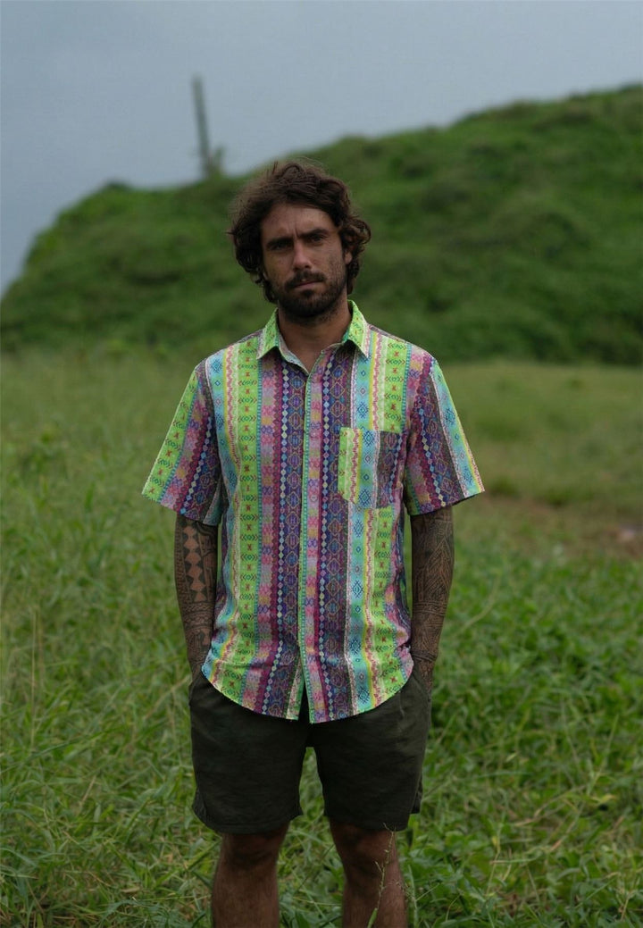 Regular Fit Short Sleeve Shirt - Lime Aztec