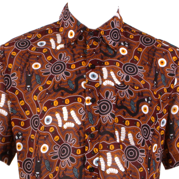 Regular Fit Short Sleeve Shirt - Red & Brown Abstract Australian