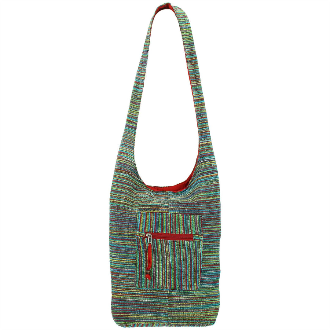 Striped Chenille Sling Shoulder Bag - Multi - Red Lining