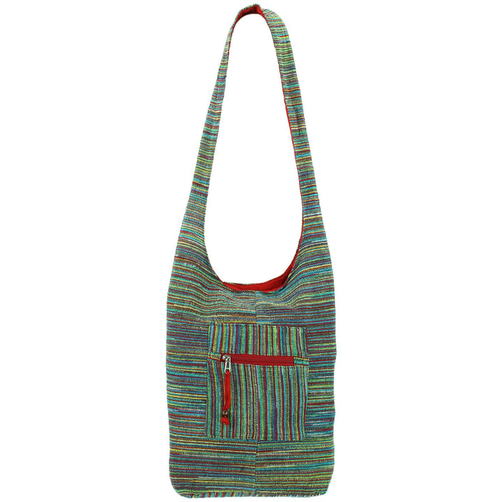 Striped Chenille Sling Shoulder Bag - Multi - Red Lining