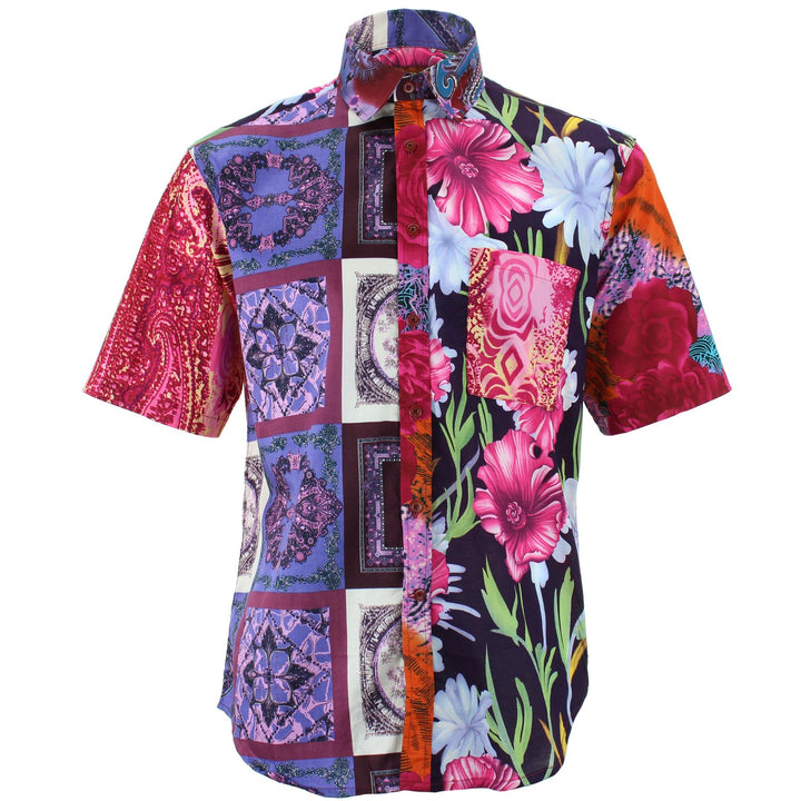 Regular Fit Short Sleeve Shirt - Random Mixed Panel - Abstract