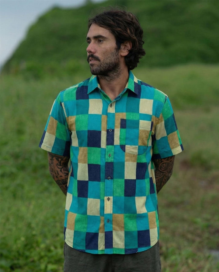 Regular Fit Short Sleeve Shirt - Teal Check