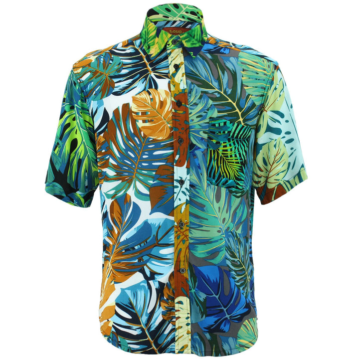 Regular Fit Short Sleeve Shirt - Random Mixed Panel - Monstera