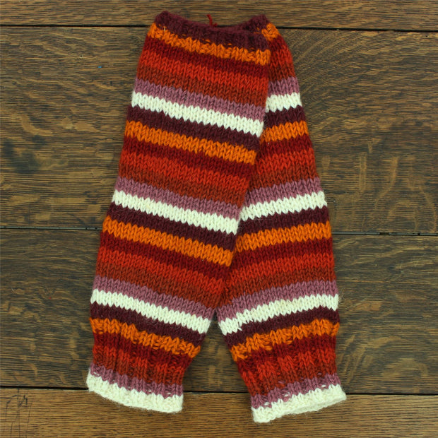 Hand Knitted Wool Leg Warmers - Stripe Rust