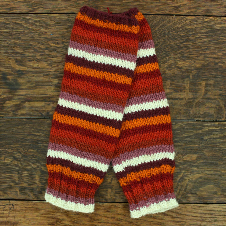 Hand Knitted Wool Leg Warmers - Stripe Rust