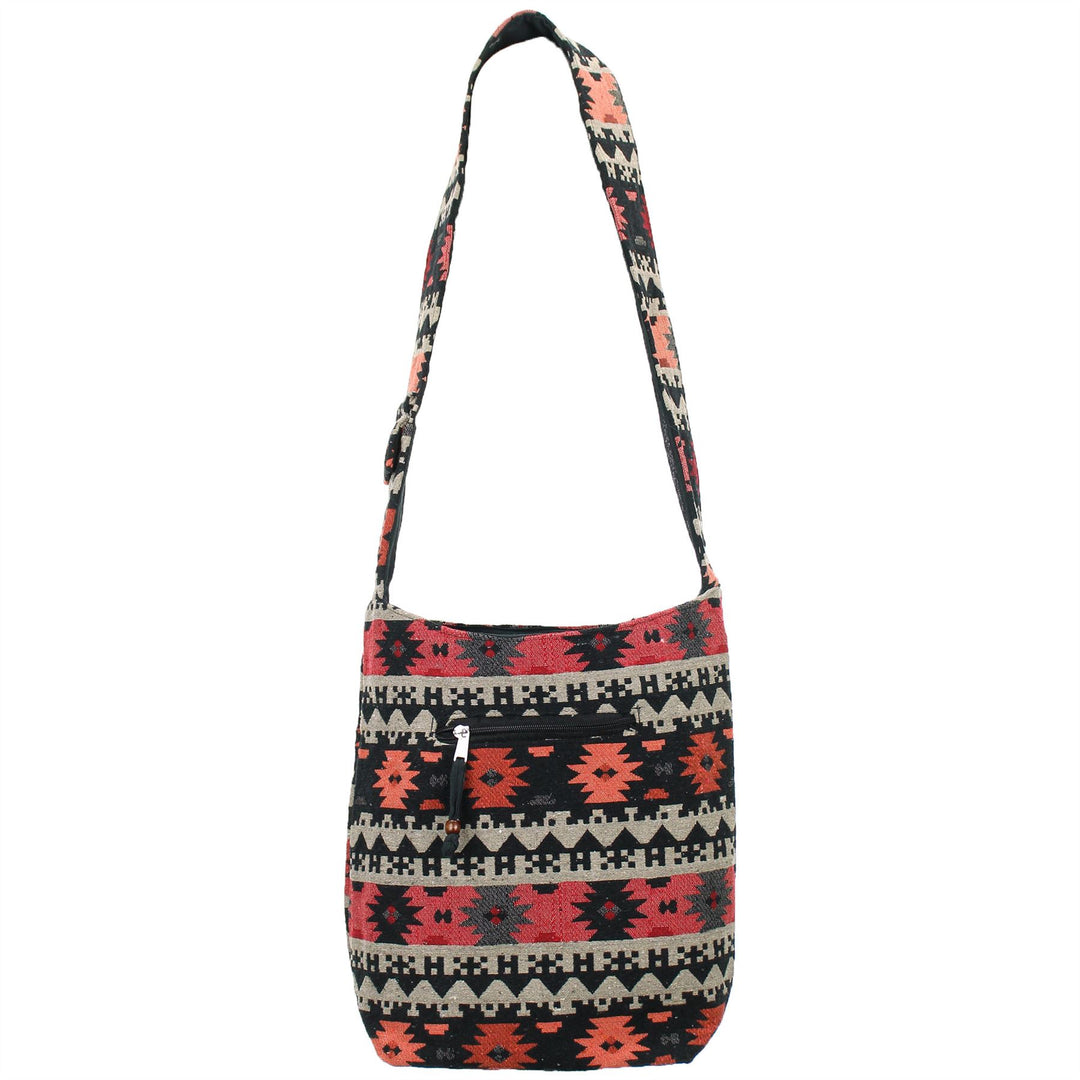 Cotton Canvas Sling Shoulder Bag - Red Black