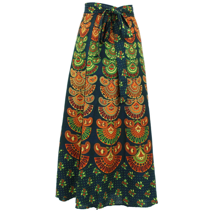 Block Print Mandala Maxi Wrap Skirt - Green