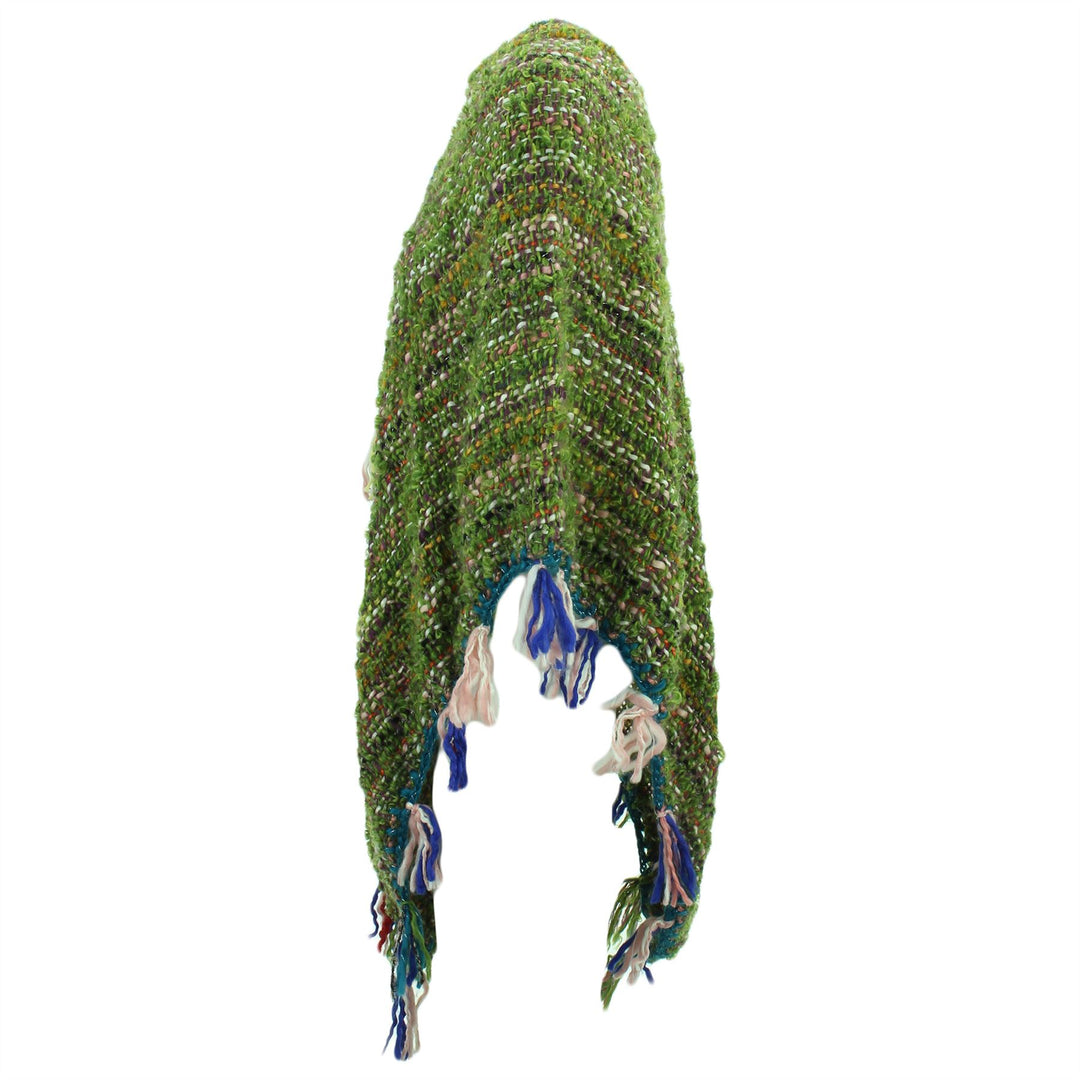 Stripe Crochet Poncho Long - Olive Green