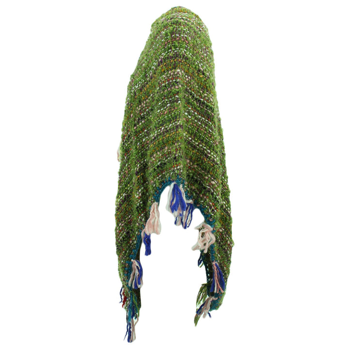 Stripe Crochet Poncho Long - Olive Green