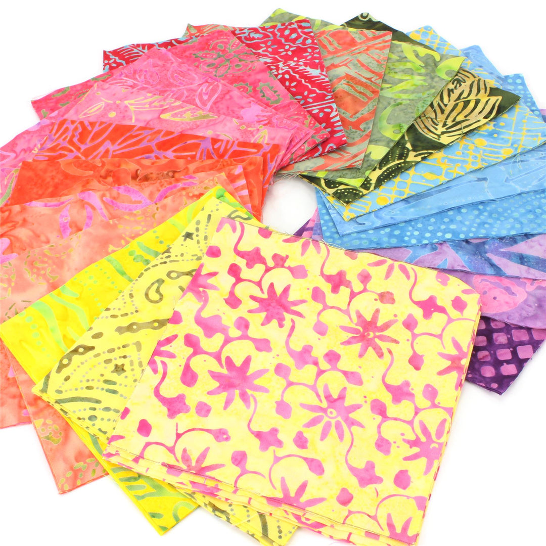 Cotton Batik Charm Pack Pre Cut Fabric Bundle - Yellows to Purples