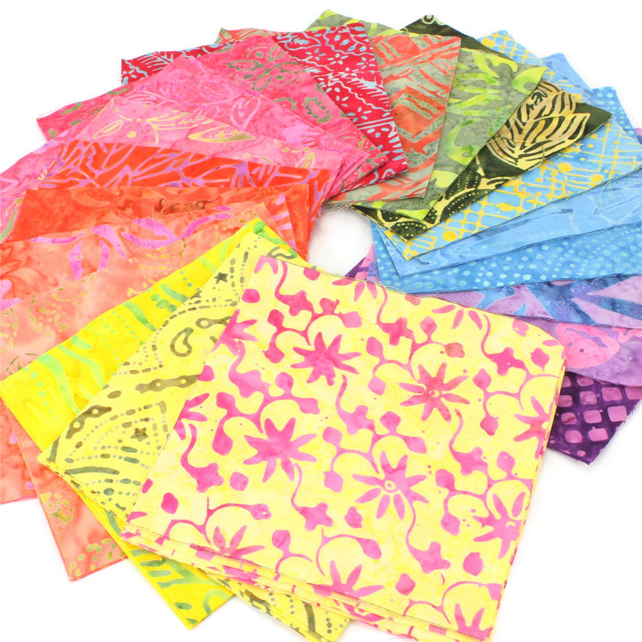 Cotton Batik Charm Pack Pre Cut Fabric Bundle - Yellows to Purples