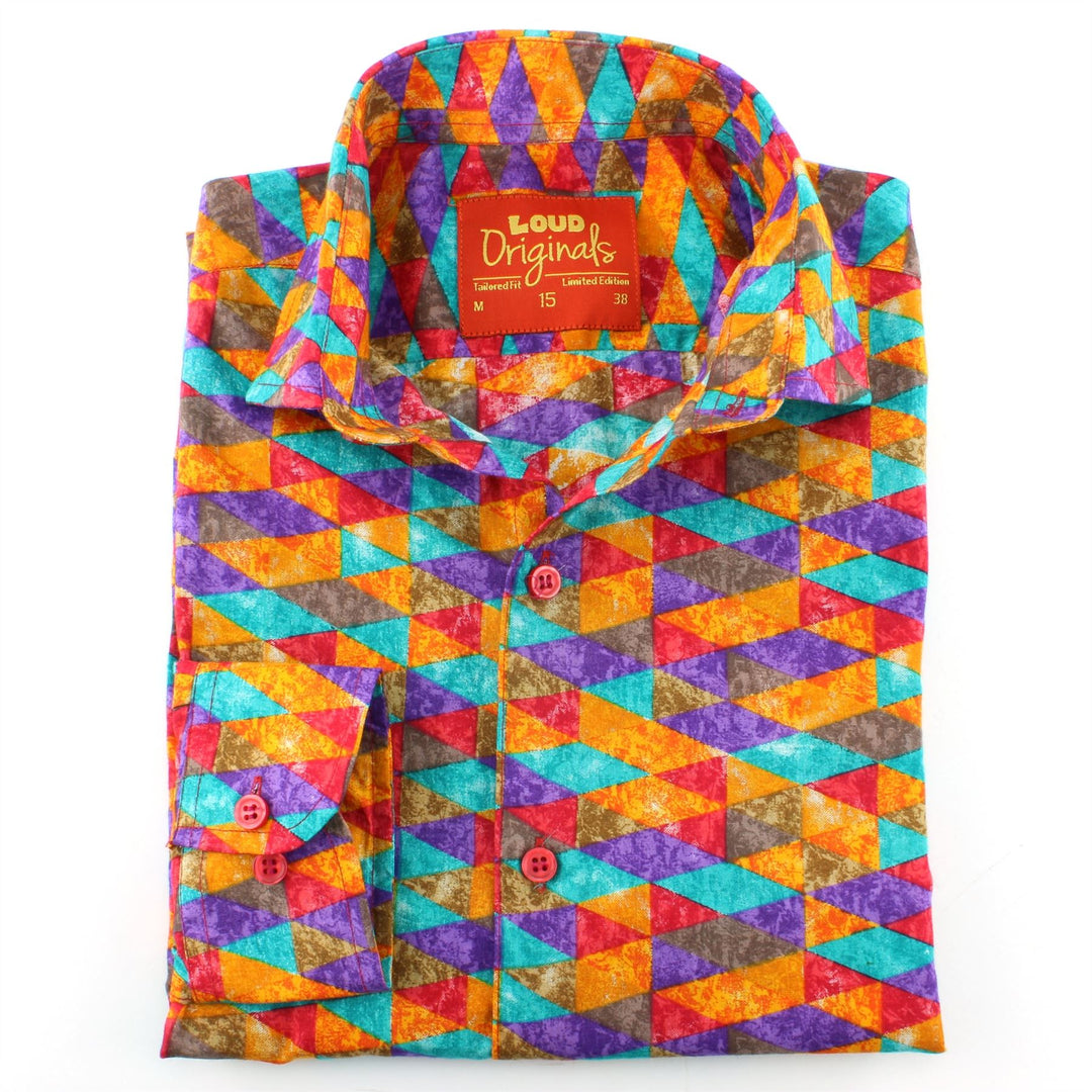 Tailored Fit Long Sleeve Shirt - Purple Orange Harlequin