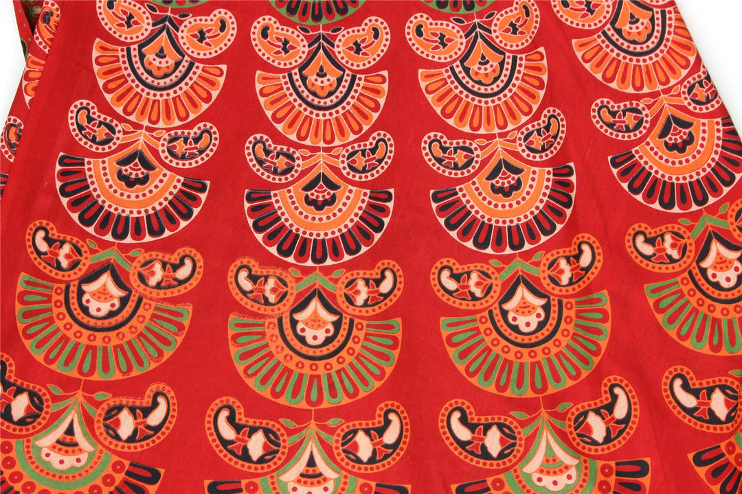 Block Print Mandala Maxi Wrap Skirt - Red
