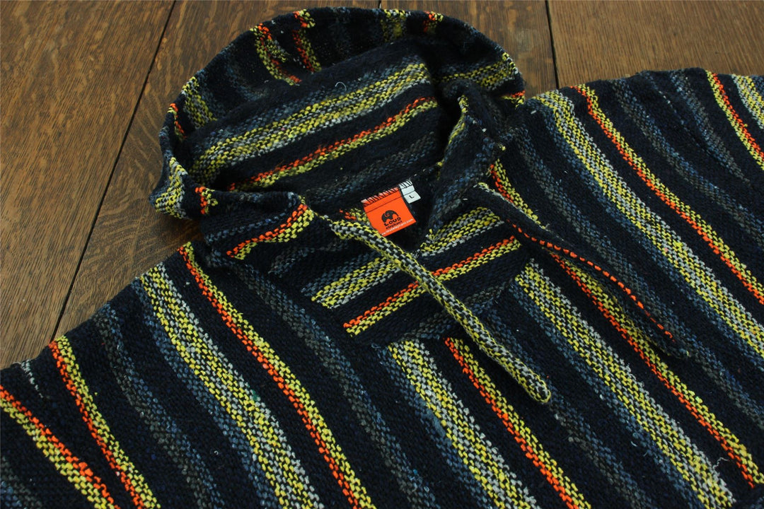 Recycled Mexican Baja Jerga Hoody - Orange Navy